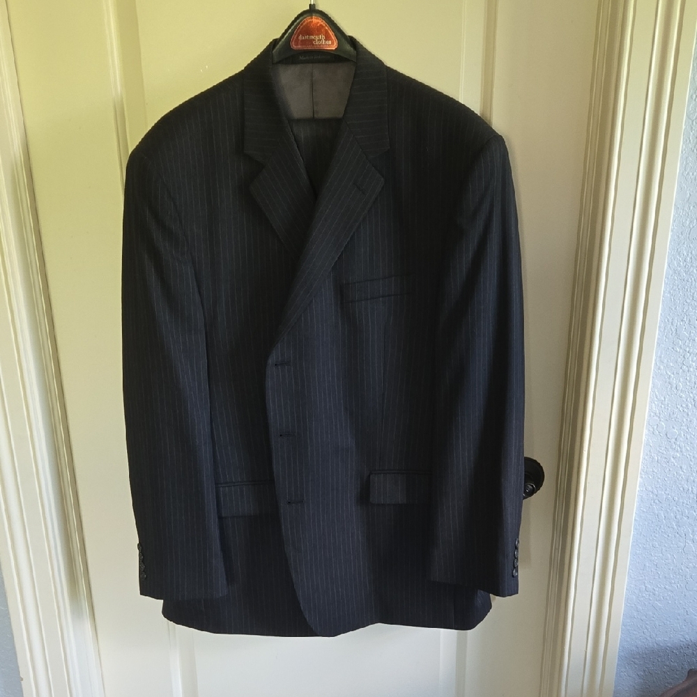 Chaps Dark Pinstripe Men's Suit Jacket And Trousers - 48R